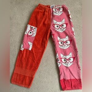 Kiki Nation Cat Print Kids Towel Pants - Pink and Red